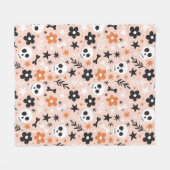 花のスカル模様 フリースブランケット (正面(横))