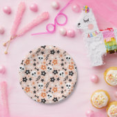 花のスカル模様 ペーパープレート (パーティー)