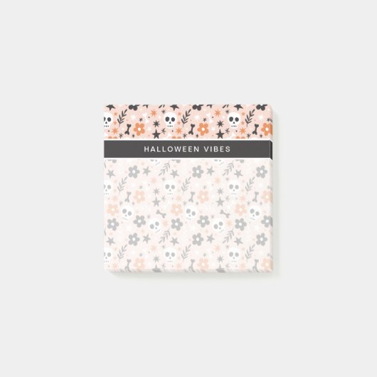 花のスカル模様 ポストイット (正面)