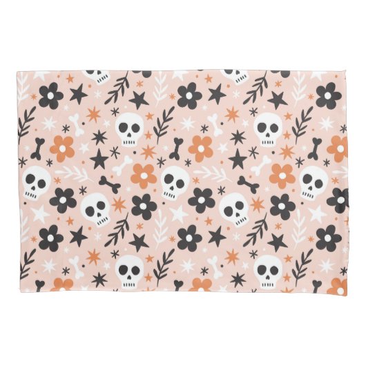 花のスカル模様 枕カバー (正面)