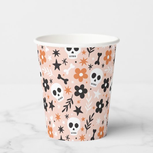 花のスカル模様 紙コップ (裏面)
