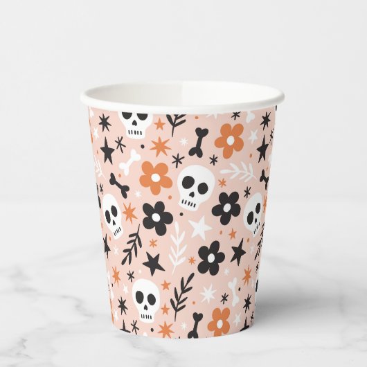 花のスカル模様 紙コップ (左)
