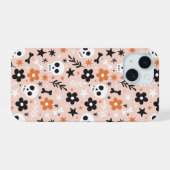 花のスカル模様 iPhone 15ケース (裏面横)