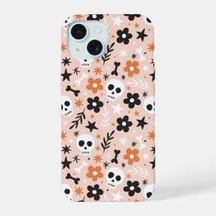 花のスカル模様 iPhone 15ケース