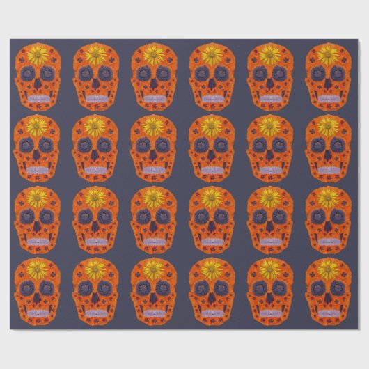 花のスカル1 ラッピングペーパー (フラット)