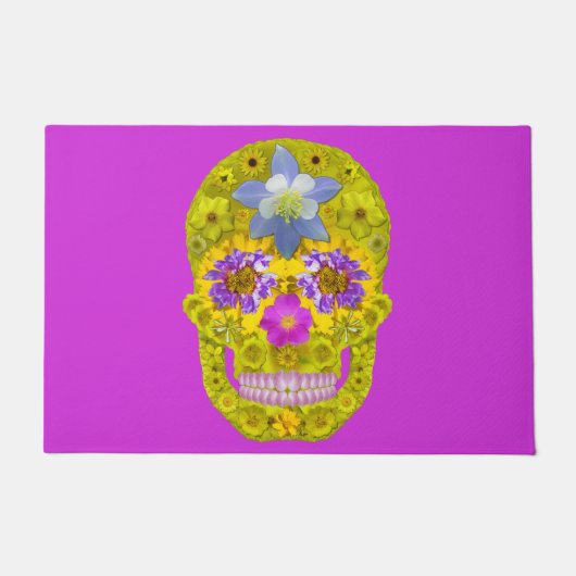 花のスカル3 ドアマット (正面)