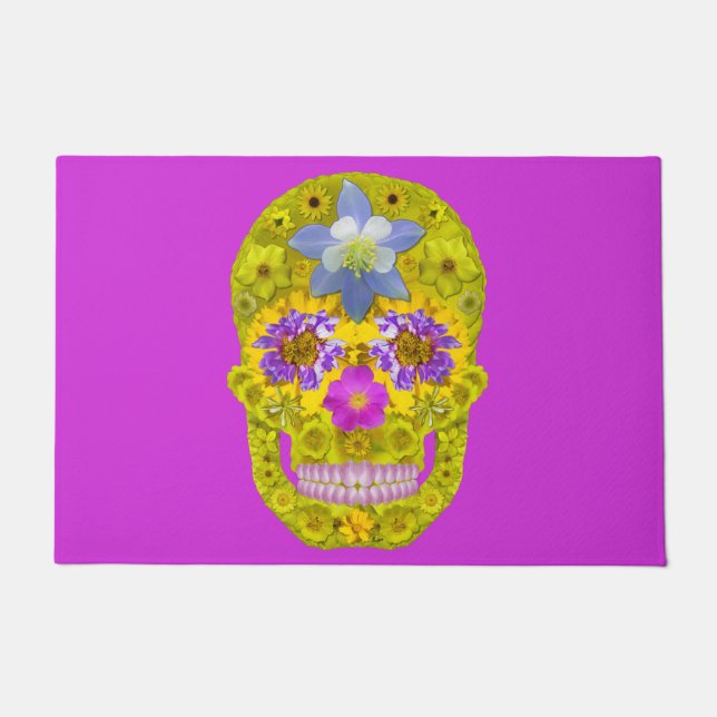 花のスカル3 ドアマット (正面)