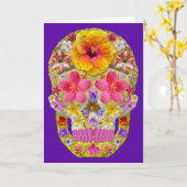 花のスカル4 – トロピカル カード (黄色い花)