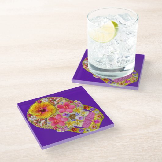 花のスカル4 – トロピカル ガラスコースター (アングル)