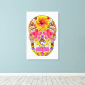 花のスカル4 – トロピカル キャンバスプリント (インサイチュ (ウッドフロア))