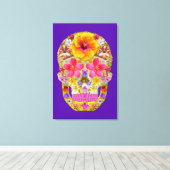 花のスカル4 – トロピカル キャンバスプリント (インサイチュ (ウッドフロア))