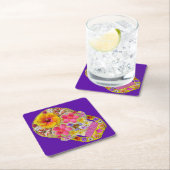 花のスカル4 – トロピカル スクエアペーパーコースター (インサイチュ)