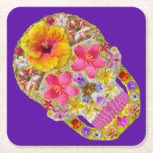 花のスカル4 – トロピカル スクエアペーパーコースター (正面)