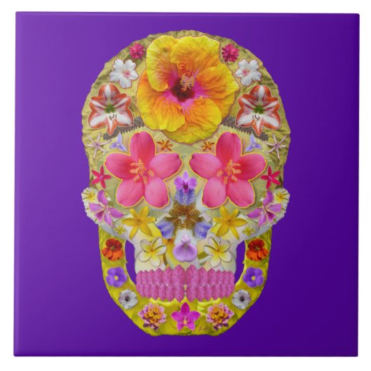 花のスカル4 – トロピカル タイル (正面)