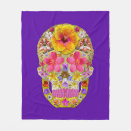 花のスカル4 – トロピカル フリースブランケット