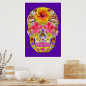 花のスカル4 – トロピカル ポスター (キッチン)