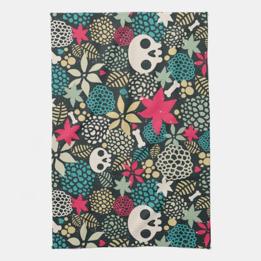 花のスカル キッチンタオル (縦)