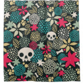 花のスカル シャワーカーテン (正面)