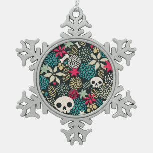 花のスカル スノーフレークピューターオーナメント