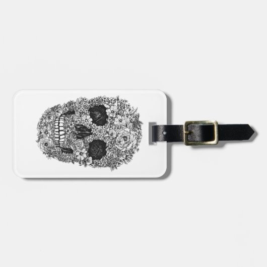 花のスカル ラゲッジタグ (正面横)