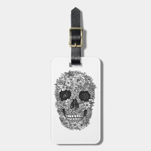 花のスカル ラゲッジタグ (正面縦)