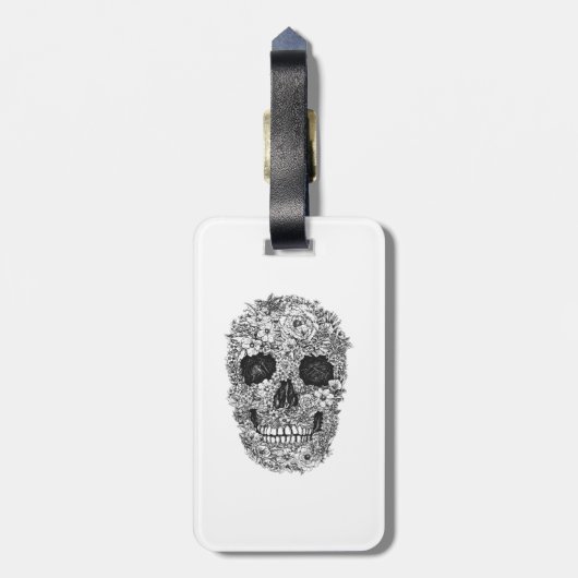 花のスカル ラゲッジタグ (裏面縦)