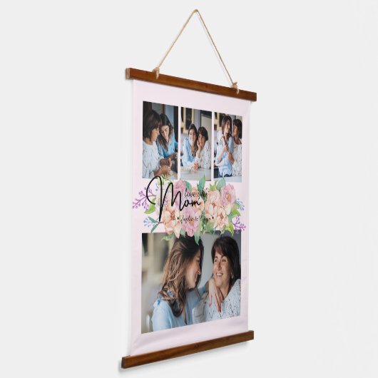 花のスクリプト愛ママ4 Photo Collage 吊り下げ型タペストリー (傾斜あり)