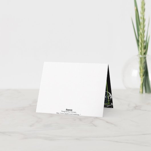 花のスクロール葉の黒と緑の結婚式のお礼 サンキューカード (裏面)