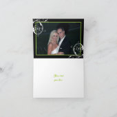 花のスクロール葉の黒と緑の結婚式の感謝カード サンキューカード (内部)