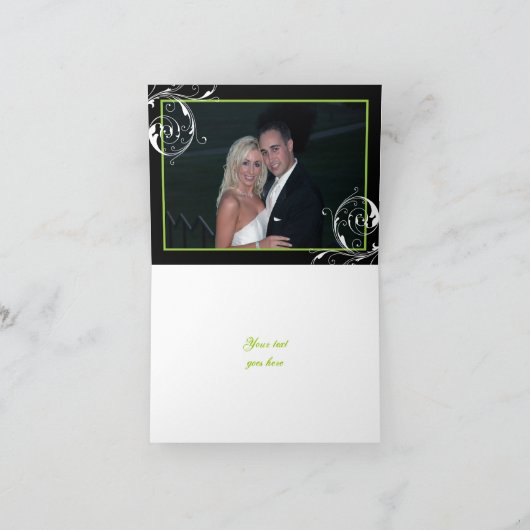 花のスクロール葉の黒と緑の結婚式の感謝カード サンキューカード (内部)