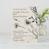 花のスケッチ ボタニカル 手描き レトロな紙 招待状 (スタンド正面)