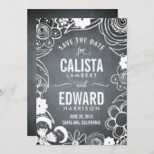 花のスケッチ Save The Date - 黒板 セーブザデート (正面/裏面)