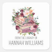 花のスタックの図書室蔵書票 スクエアシール (正面)