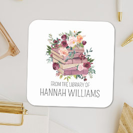花のスタックの図書室蔵書票 スクエアシール