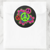 花のステッカーとの平和 ラウンドシール (バッグ)