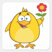 花のステッカーを持つ鶏 スクエアシール (正面)