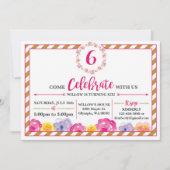 花のストライプのでガーリーな誕生日のパーティの招待状 招待状 (正面)