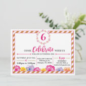 花のストライプのでガーリーな誕生日のパーティの招待状 招待状 (スタンド正面)