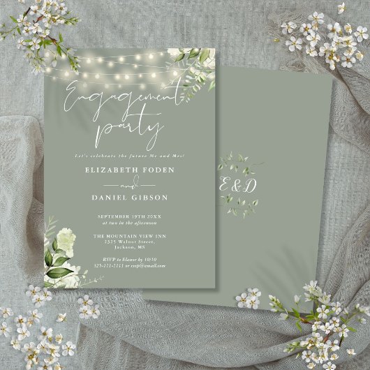 花のストリングライト サージュグリーン 婚約パーティー 招待状