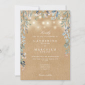 花のストリングライト ラスティック クラフト ウェディング 招待状 (正面)