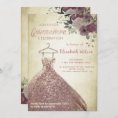 花のスパンコールが付いたローズゴールドのドレス キンセアニエラ 招待状 招待状 (正面/裏面)