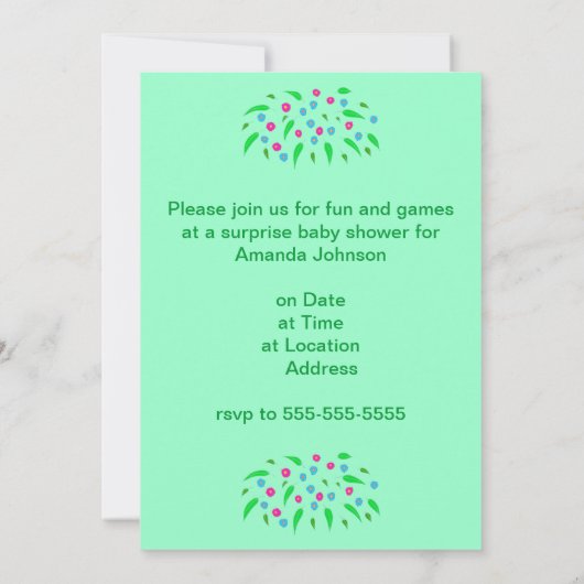 花のスプレー双生児ベビーシャワー招待状 招待状 (裏面)