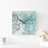 花のスプレーII スクエア壁時計 (ホーム)