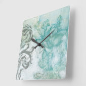 花のスプレーII スクエア壁時計 (傾斜)