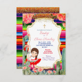 花のスペインのなフェスタの女の子の洗礼の《キリスト教》洗礼式や命名式 招待状 (正面/裏面)