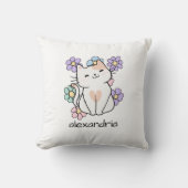花のスマイリングキャットモノグラム クッション (正面)