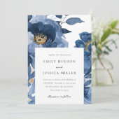 花のスモーキー ブルー ゴールド エレガント ウェディング 招待状 (スタンド正面)
