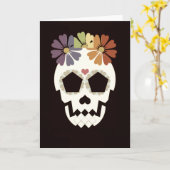 花のセピア色の挨拶状が付いているスカル カード (黄色い花)