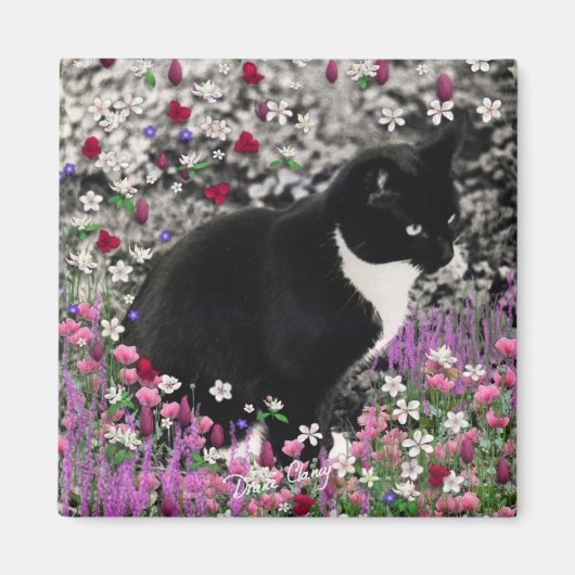 花のソバカスIIマグネット – Tuxedo Cat マグネット (正面)
