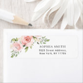 花のソフトピンクのバラの返送先住所 ラベル (インサイチュ)